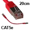 כבל רשת מסוכך CAT5e באורך 20 סנטימטר בצבע אדום