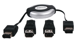 כבל FIREWIRE IEEE1394 מתקפל תוצרת KONIG עם מתאמים