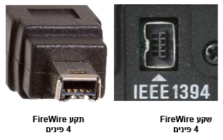 דוגמא לשקע ותקע FireWire עם 4 פינים