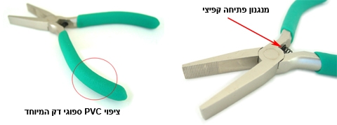 פלאייר אף ארוך שטוח עם מנגנון פתיחה קפיצי וציפוי PVC