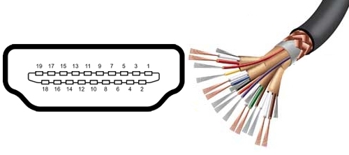 כבל HDMI עם 18 גידים וקונקטור HDMI עם 19 פינים 