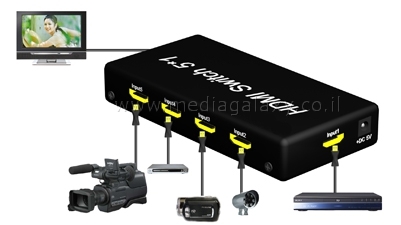 דוגמא לחיבור מכשירים ל-HDMI Switch ומסך LCD