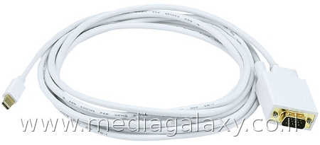 כבל לבן 5 מטר מחיבור mini DisplayPort ל-VGA כולל תמיכה ב-Thunderbolt