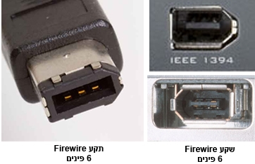 דוגמא לשקע ותקע FireWire עם 6 פינים