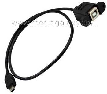 כבל USB-2.0 עם חיבור USB נקבה מסוג B לפנל וחיבור מיני זכר