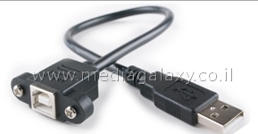 כבל USB-2.0 עם חיבור USB נקבה מסוג B לפנל וחיבור A זכר