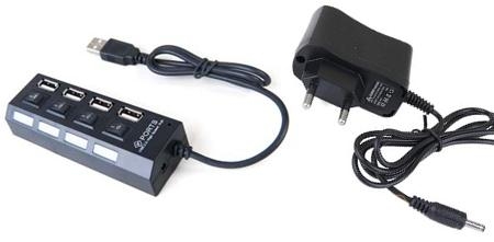 מפצל USB-2.0 איכותי עם מפסקים וספק כח חיצוני