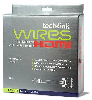 כבל מקצועי HDMI-DVI באורך 10 מטר תוצרת TechLink UK