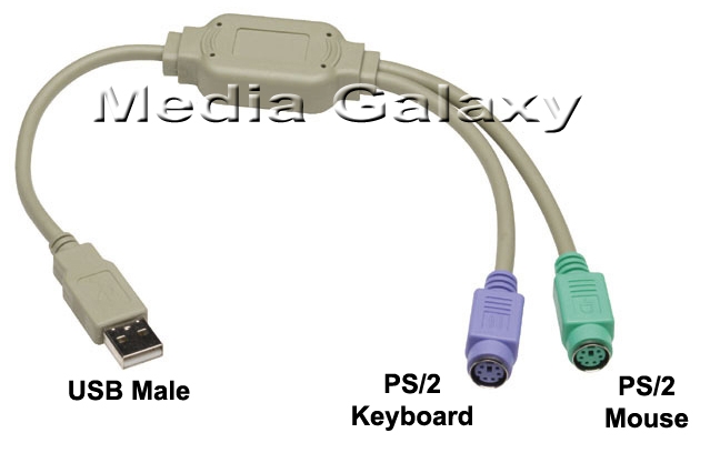 מתאם אקטיבי עם חיבור USB ל-2 חיבורי PS/2 (מקלדת ועכבר)