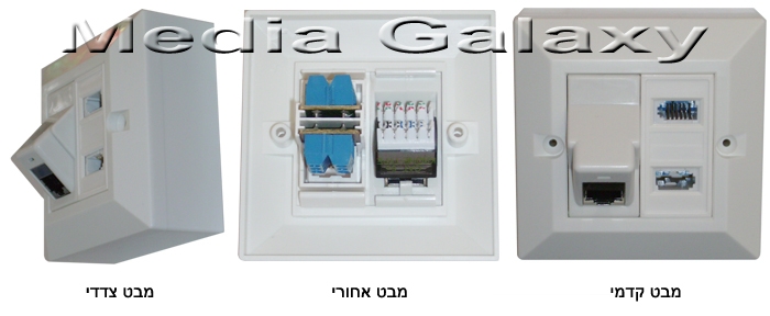 שקע משולב טלפון כפול + RJ45 CAT5e מסוכך משופע עם קופסא על הטיח